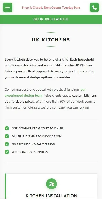 UK Kitchens mobile website